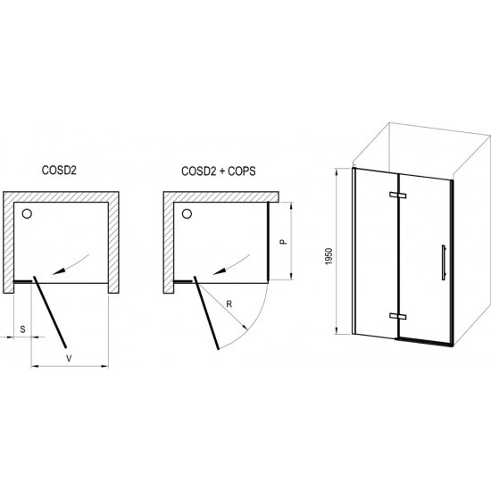 Varstomos dušo durys Ravak Cool!, COSD2-100 juodas+stiklas Transparent