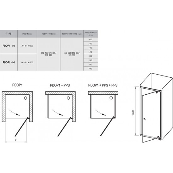 Varstomos dušo durys Ravak Pivot, PDOP1-80, satinas+stiklas Transparent Varstomos dušo durys Ravak Pivot, PDOP1-80, satinas+stiklas Transparent