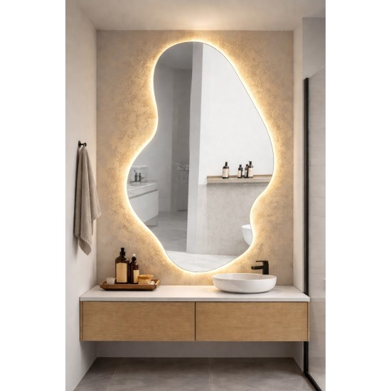 Veidrodis LUMINA LED IŠMANUS 50x80 su funkcija nuo rasojimo, laikrodžiu ir termometru