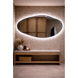 Veidrodis OVAL LED IŠMANUS su funkcija nuo rasojimo, laikrodžiu ir termometru