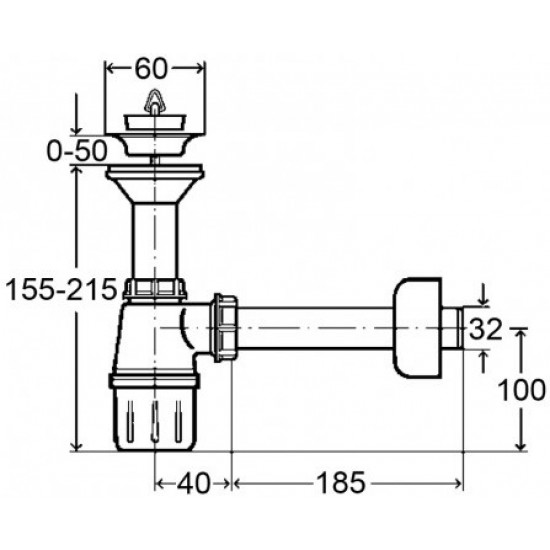 Viega praustuvo sifonas butelinis, su ventiliu 1 1/4 x 32, plastikinis