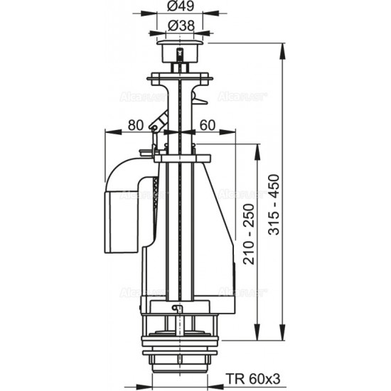 WC nuleidimo mechanizmas, A08A dvig. 3/6 ltr., unitazų bakeliams