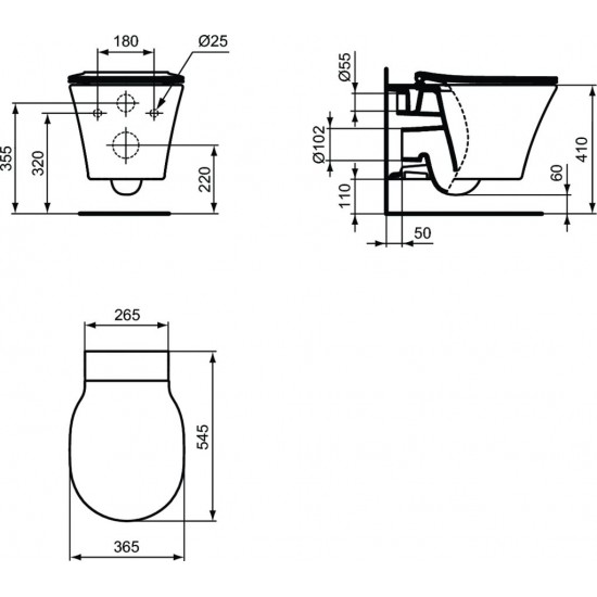 WC pakabinamas Ideal Standard Connect Air, Aquablade, su paslėptais tvirtinimais