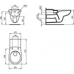 WC pakabinamas Ideal Standard, Contour 21 Rimless, pailgintas
