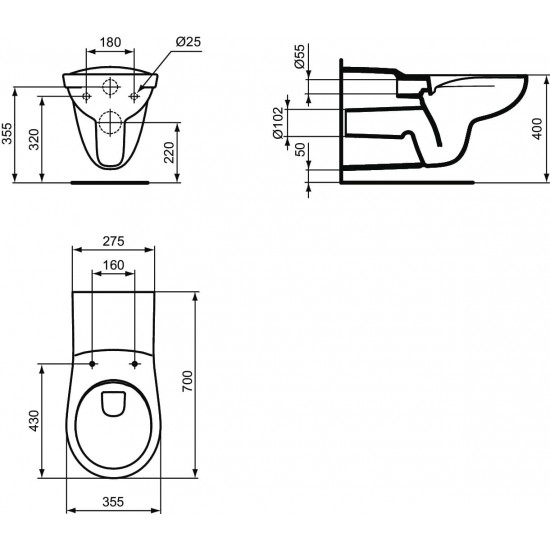 WC pakabinamas Ideal Standard, Contour 21 Rimless, pailgintas WC pakabinamas Ideal Standard, Contour 21 Rimless, pailgintas