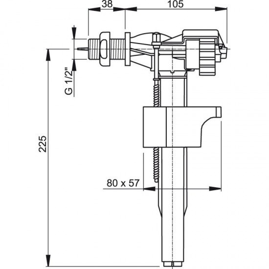 WC prileidimo mechanizmas AlcaPlast, šoninio pajungimo 1/2