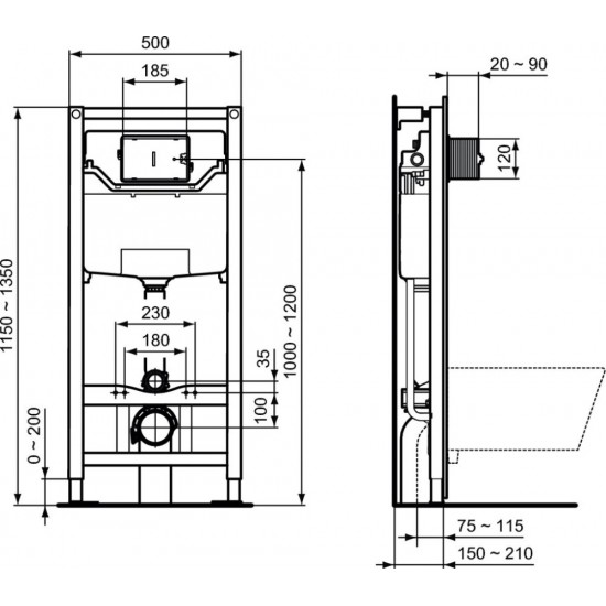 WC rėmo komplektas Ideal Standard ProSys, su WC Tesi Aquablade ir soft-close dangčiu